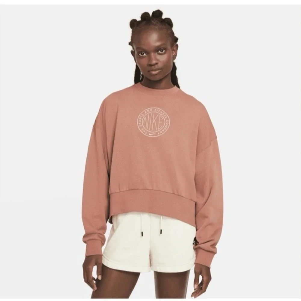Nike Women's Size SMALL Femme Crew Jumper Terra Blush Pink Tan Loungewear Active